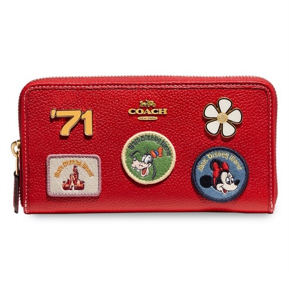 Coach Handbags - COACH x Disney Walt Disney World Wallet Red Leather Patch Applique Zipper NWT